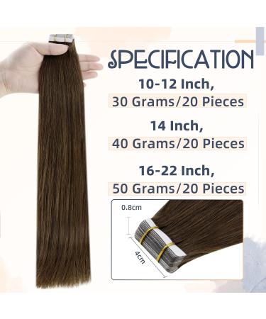 RUNATURE 22 Inch Brown Human Hair Tape in Extensions - Remy Chocolate Brown 50 Gram 1-Tape #4 - Buy Online on GoSupps.com