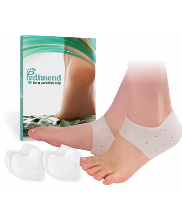Pedimend 2 Pairs Gel Heel Cups Heel Protectors Silicone Heel Socks Heel Sleeves Heel Pain and Cracked Heels Relief for Men and Women