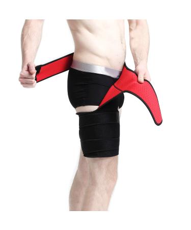 Buy Adjustable Groin Support Wrap for Men & Women - Hip Compression Brace for Pain Relief & Recovery | Thigh Leg Support Sleeve - Black One Size - Buy Online on GoSupps.com