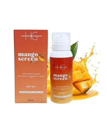 HG AESTHETICS MangoScreen Honey & Mango Sunscreen Spray SPF 50 | Organic Sun Protection for Children & Adults | Broad Spectrum UVA & UVB | Water Resistant Non-Stick Sweet Mango Scent
