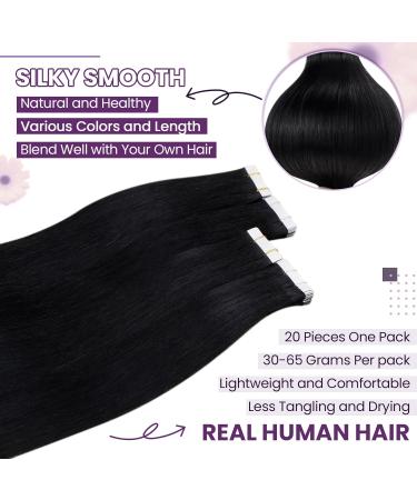 Laavoo Invisible Tape Extensions - 65cm Black Real Hair 20pcs Skin Weft Tape-In Extensions | Premium 100% Human Hair - Buy Online on GoSupps.com