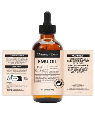 Princess Belle Emu Oil - Natural Body & Bath Oil for Dry Skin Skin Tightening Moisturizer 4fl oz - Buy Online on GoSupps.com