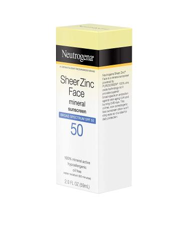 Neutrogena Sheer Zinc Oxide SPF 50 Mineral Face Sunscreen Lotion - Oil-Free, Non-Comedogenic, Hypoallergenic - 2 fl. oz - Buy Online on GoSupps.com