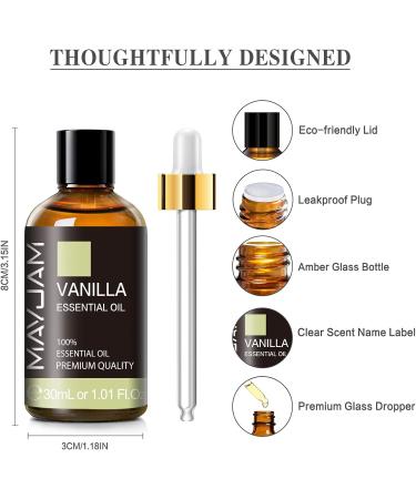 Premium Vanilla Essential Oil 30ml - Aromatherapy Diffuser & Soap/Candle Making - Long Lasting Scents - MAYJAM - Buy Online on GoSupps.com
