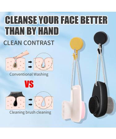 2 PCS Silicone Facial Cleansing Brush Set - 2 in 1 Face Exfoliator & Scrubber with Lid, Hairband, Hooks - Soft Bristle Brush for Deep Pore Cleansing - Black & White - Buy Online on GoSupps.com