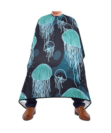 Waterproof Barber Cape -Green Jellyfish Cheetah Haircut Bib for Men Unisex Hair Cutting Cape(8rp1a)