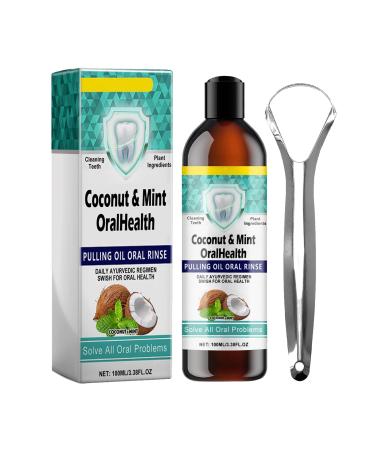 Bain de Bouche l'Huile de Noix de Coco Huile de Coco pour Une Haleine Fra che Rince-Bouche avec Grattoir Langue Bouche l'Huile de Menthe avec Grattoir Langue 100ML 1PC