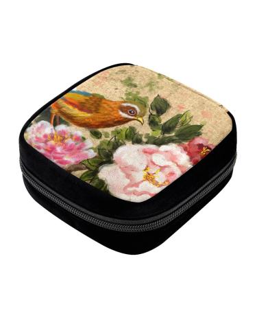GIAPB Period Bag Sanitary Napkin Storage Bag Pad Holder for Period Makeup Pouch Bird Floweer Color4345