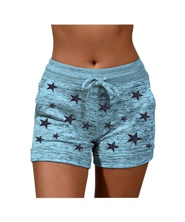 Ronony shorts women fitness sports pants yoga fitness pants high waist short pants print sports pants fashion sports clothing training suit shorts summer sports pants hot pants stretch sweatshorts xl 001#blue