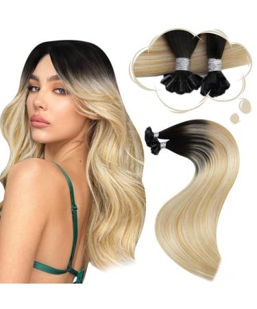 Moresoo 14 inch/35cm u Tip Hair Extensions with keratin bonding extensions real hair #2/27/613 Balayage Brown to caramel blonde with bleaching blonde extensions real hair bondings ceratin uTip 40g/50 strands 35cm 2.u-tip #2/27/613