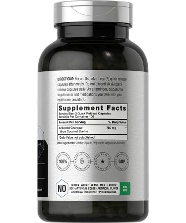 Activated Charcoal Pills 780mg | 320 Capsules | Coconut Shell Charcoal | Non-GMO, Gluten Free | Horbaach - Buy Online on GoSupps.com