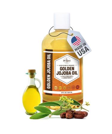 33rd PARALLEL | Golden Jojoba Oil (8 oz) Cold Pressed & Unrefined Non-GMO 100% Pure & Natural Hexane Free | Moisturizing Oil for Skin Face Hair & Nails | 8 FL OZ