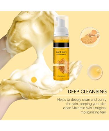 Turmeric Face Cleanser Clear & Soothe Mousse Cleanser Turmeric Cleanser For Gently Cleaning Pores Moisturising Face Wash Women Deep Cleansing Brightening Foaming Cleanser Daily Makeup - 60ml - Buy Online on GoSupps.com