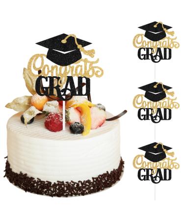 3Pcs Congrats Grad Graduation Cake Topper 2024 Class of 2024 Cake Topper Graduation Decorations Black Glitter College Graduation Cake Decorations Graduation Party Decorations Supplies