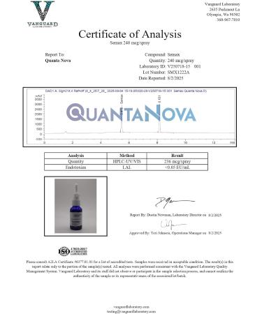 Quantum Innovation Labs Quanta Nova | Semax Spray | 240 mcg/Spray | 60 MG Per Bottle | Third Party Tested | Enhanced Absorption Formula | Micron Filtered | COA Included | 30 mL - Buy Online on GoSupps.com