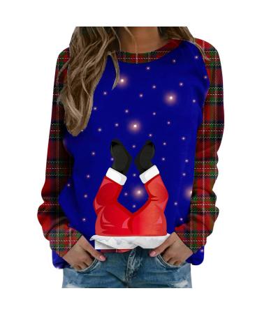 Women's Christmas Sweatshirts Cute Snowman Penguin Print O-Neck Raglan Top Shirt Pullover Comfy Warm Xmas Jumper Winter Long Sleeve Tops Loose Tunic Top Sweaters Z11-dark Blue L