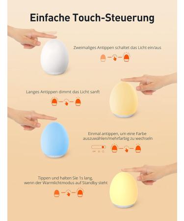 Synighty Dimmable Silicone LED Night Light for Children - 8 Color Changing 1-Hour Timer Memory Function Type C Charging - Perfect Egg-Shaped Bedside Lamp for Breastfeeding (White) - Buy Online on GoSupps.com