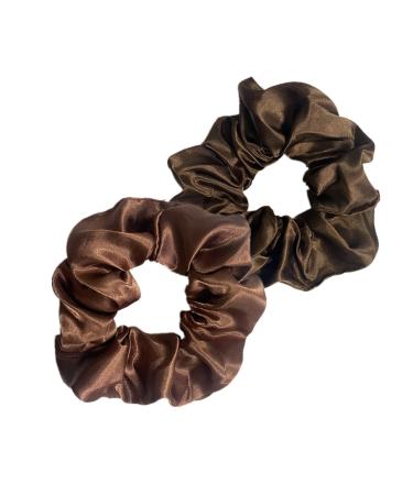 2 PCS Hair Scrunchies Silk Stretchy Solid Color Hairbands for Thick hair Curly Hair Thin Hair Sleeping Traceless Frizz Prevention Girls Women Use Red Brown Light Brown Light&Red Brown