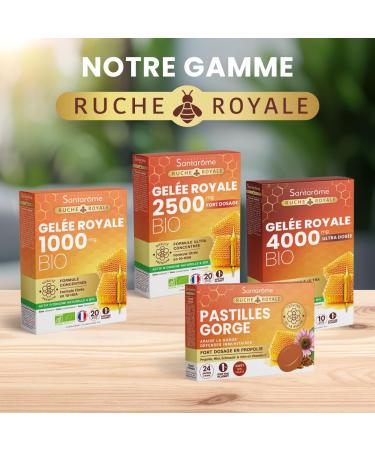 Santarome - Ruche Royale - Royal Jelly 4000 MG Bio - Fomrule ultra dosed & ultra concentrated titrated in 10-HDA - Food supplement immunity - Fatigue immune system - 10 ampoules - France - Buy Online on GoSupps.com