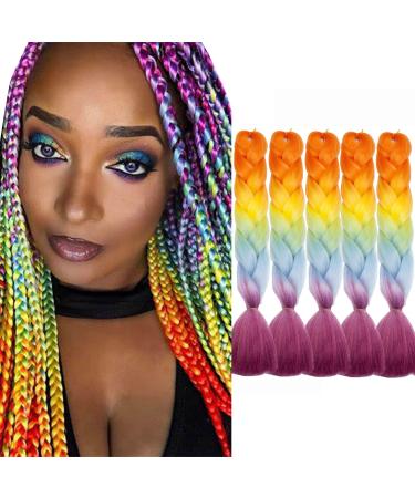 Tess Braids Extensions Blue 60 cm 5 Pack Jumbo Braids Kanecalon Kunsthaar For single-laid box braids hair extension braid 100g/bundle ombre hair braids extension (5 pieces/money/blue/red) 60 cm (5 pieces) orange/blue/blue/Red