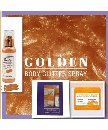 Golden Glow: Brown Shimmer Body Oil & Turmeric Soap Gift Set - Body Glitter Lotion and Shimmer Oil Combo (100ml body shimmer oil and 2 pcs *100 grams turmetic soap ) 2pcs soap & body shimmer