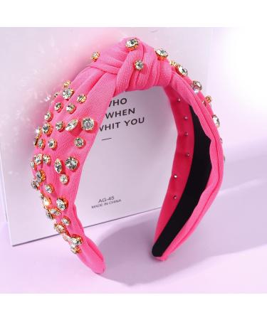 Crystal Embellished Wide Top Knot Headband in Rose Red - Women's Fashion Hair Accessories - Buy Online on GoSupps.com
