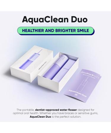 AquaClean Duo Water Flosser - Portable Waterproof Teeth Cleaner with Nozzle & Travel Bag | Dentist Designed Cordless Flosser for Braces - Pastel Purple - Buy Online on GoSupps.com