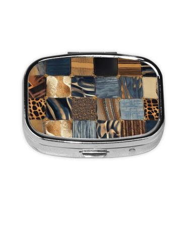 Denim Patchwork Printed Square Pill Box Portable Travelling Pill Box Medicine Organiser