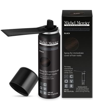 Michel Mercier Hair Root Touch Up Spray with Unique Applicator, Protects Hairline and Scalp Health, Fast and Easy Grey Hair Cover Up Concealer for Women and Men, Instant Gray Coverage (Black)