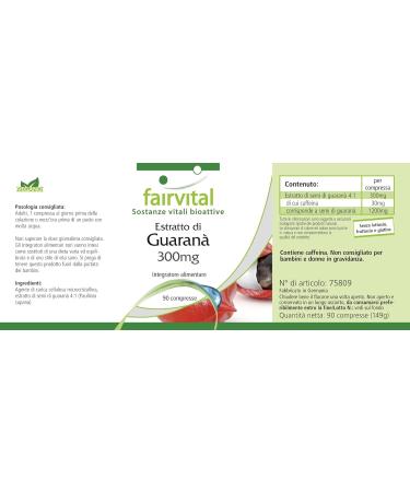 Fairvital | Guarana Extract 300mg box of 3 months - VEGAN - Highly dosed - 90 tablets - Paullinia cupana - Buy Online on GoSupps.com