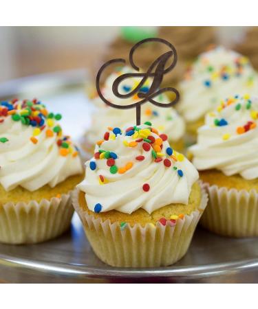 Initial A Cupcake Toppers Single Letter Monogram Name Brown For Wedding Engagement Cake Decorations Retro Laurel Wreath Personalized Any 26Letters Bridal Shower Gifts 6PCS Style-6 - Buy Online on GoSupps.com