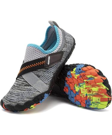 Kids Water Shoes - Lightweight Slip-On Aqua Sock for Boys & Girls - Comfort Sole for Easy Walking - Grey/Blue - Size 2 Big Kid - Buy Online on GoSupps.com