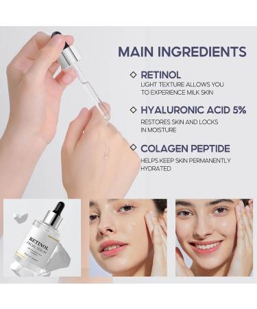 S rum pour le visage au r tinol avec acide hyaluronique et vitamine E - Anti- ge - R duction des pores - Soin hydratant en profondeur - Raffermissement de la peau - R duction des ridules - R tine de - Buy Online on GoSupps.com
