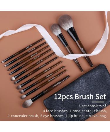 Luxury Enzo Ken Natural Goat Hair Makeup Brush Set - 12 Professional Brushes with Walnut Handbag | Best Natural Bristles for Flawless Application - Buy Online on GoSupps.com
