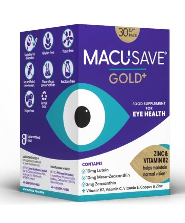 Macu-SAVE Gold+ Food Supplement with Meso-Zeaxanthin/Lutein and Zeaxanthin Zinc & Vitamin B2 30 Day Pack (Pack of 1) 90 count (Pack of 1)