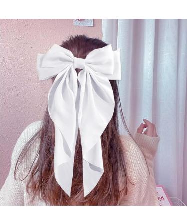 Elegant White Hair Bow in French Ribbonsatin Large Secure Clip Versatile Accessory for Women and Girls - Buy Online on GoSupps.com