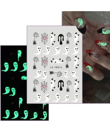 JMEOWIO 9 Sheets Halloween Glow in The Dark Nail Art Stickers Decals Self-Adhesive Lumious Skull Ghost Spider Web Bat Pumpkin Nail Supplies Nail Art Design Decoration Accessories - Buy Online on GoSupps.com