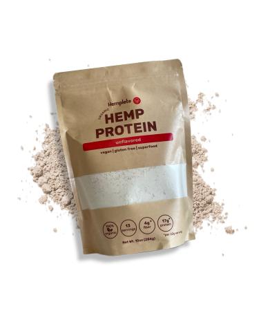 hemplete Hemp Vegan Protein Powder for Heart and Brain Health, Easy to Digest Unflavored Powder Drink with Plant Protein for Muscle Building and Recovery, 9 Essential Amino Acids, 10 Ounces Unflavored 10 Ounce