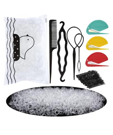 1500Pcs Clear Mini Rubber Bands for Hair  3Pcs Elastic Hair Band Cutter  2Pcs Topsy Tail Hair Tool  1Pcs Hair Comb  1Pcs Hair Bun Maker  50Pcs Bobby Pins Hair Styling Tools Braiding Hair Accessories for Girls Women (Clea...