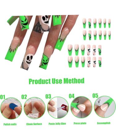 Halloween Press On Nails Medium Horror Ghost and Skull Halloween Fake Nails 24Pcs Coffin French Tip False Nails with Gel Glue Halloween Press On Nails - Buy Online on GoSupps.com