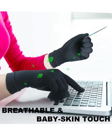 Buy 2 Pairs Full Finger Copper Arthritis Compression Gloves - Touchscreen Tips for Hand Pain Relief Carpal Tunnel Rheumatoid Medium Size Black for Men & Women - Buy Online on GoSupps.com