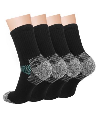 Iseasoo Compression Socks for Women & Men Circulation - Plantar Fasciitis Crew Socks Support for Athletic Running A01- Crew Black-4 Pack Large-X-Large