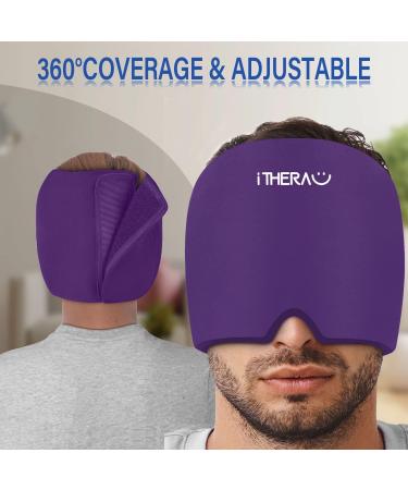 Itherau Migraine Mask | Adjustable 360 Headache Relief Cap | Cold Warm Compress Gel for Sinus & Eye Swelling - Purple - Buy Online on GoSupps.com