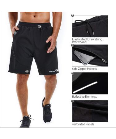 Souke Sports Men's 2 in 1 Workout Running Shorts - Quick Dry Gym Athletic Shorts with Zipper Pockets (Black, Medium) - Buy Online on GoSupps.com