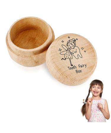 wlertcop Tooth Fairy Box Tooth Box for Girls Kids Keepsake Organizer Lost Teeth Tooth Holder Box Tooth Storage Box Cute Wooden Tooth Fairy Keepsake Put Under Pillow for Birthday Baby Shower Wood Color-1