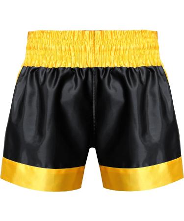 Muay Thai Kick Boxing Training Shorts - Satin Black Gold Tiger Embroidery, X-Small - Buy Online on GoSupps.com