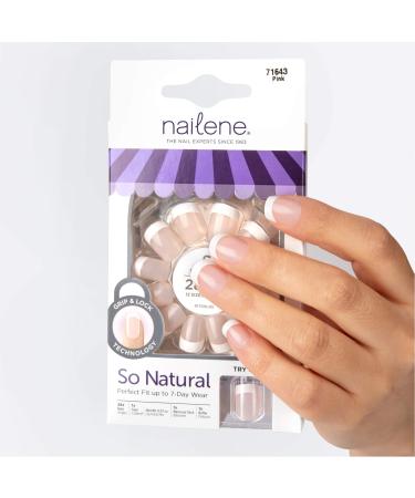 Nailene So Natural Short Artificial Nails, French Pink  Fake Nail Kit with 28 Nails (12 Sizes) and Nail Glue Included  Designed for Comfort & Natural Look  False Nails with up to 7 Days of Wear Pink French 31 Piece Set