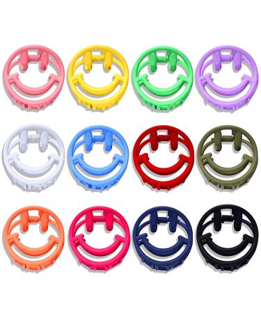 CEALXHENY 12PCS Happy Face Hair Claw Clips for Women Non-Slip Medium Size Hair Jaw Clamps Colorful Cute Y2K Hair Styling Accessory (12 Colors)