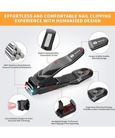 ROOOG Nail Clippers with Catcher - Ultra Sharp Unisex Fingernail & Toenail Cutter Set - Black - Buy Online on GoSupps.com