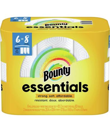 Bounty Essentials 2-Ply Paper Towels  Select-A-Size  11" x 5 7/8"  White  83 Sheets Per Roll  Carton Of 6 Rolls - Buy Online on GoSupps.com